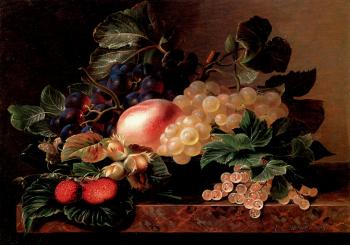 Johan Laurentz Jensen : Grapes Strawberries A Peach Hazelnuts And Berries